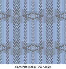 Seamless print of gently curving lines. Criss-cross lacing pattern. Gray and blue colors. Vector illustration for various creative projects