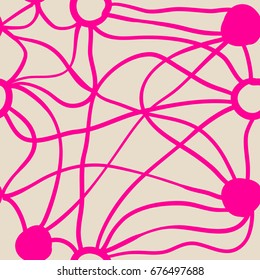 Seamless Print with Hand Drawn Bended lines leading from one spot to another. Pattern for textile print, wrapping paper, web-site wallpaper etc.