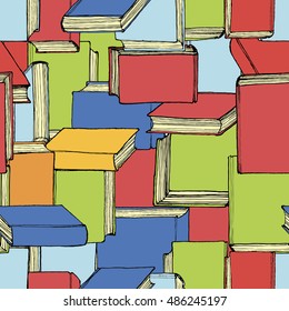Seamless print of hand drawn books