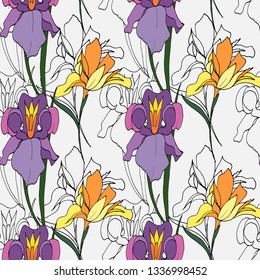 
Seamless print of iris flowers. Vector graphics.