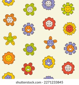 Seamless print, joyous flowers. Endless background, comic floret figure. Continuous pattern with creative shapes
