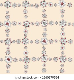 seamless print lattice of snowflakes on a gentle pink background cartoon hand drawing vector illustration
