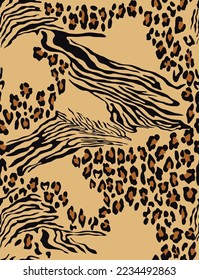 Seamless print leopard zebra vector trendy animal pattern, skin texture