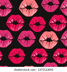 Seamless print of lipstick prints on a white background.