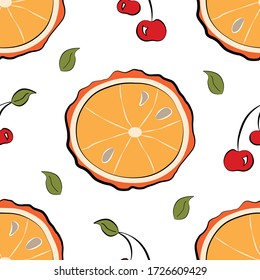 Seamless print with orange and cherry