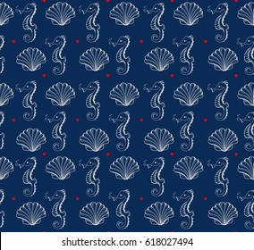 Seamless print pattern. Cute sea objects collection. Vector illustration. Under the water.