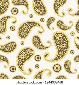 Seamless print pattern. Drawn with flowers and traditional paisley elements on a light background. Vector illustration