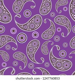 Seamless print pattern. Drawn with flowers and traditional paisley elements on a bright color background. Vector illustration