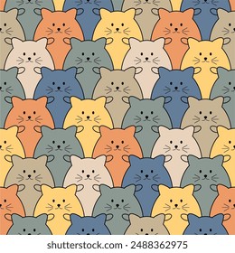 Seamless print pattern wallpaper background with nice cute lovely cats kittens art decor design for textile paper pack etc