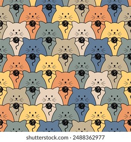 Seamless print pattern wallpaper background with nice cute lovely cats kittens art decor design for textile paper pack etc