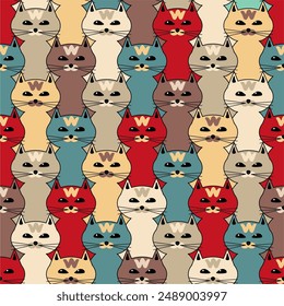 Seamless print pattern wallpaper background with nice cute lovely cats kittens art decor design for textile paper pack etc
