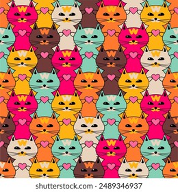 Seamless print pattern wallpaper background with nice cute lovely cats kittens art decor design for textile paper pack etc