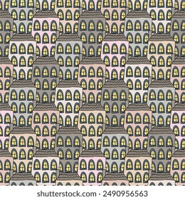 Seamless print pattern wallpaper background with houses buildings lovely for paper, textile, pack etc