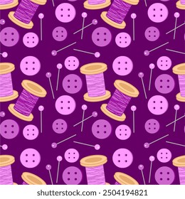 Seamless print pattern wallpaper background with buttons, needles and pins and spools of thead vector illustration 