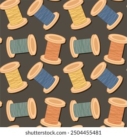 Seamless print pattern wallpaper background with spools of thead vector illustration 