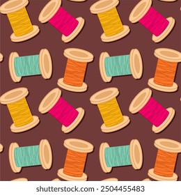 Seamless print pattern wallpaper background with spools of thead vector illustration 