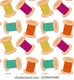 Seamless print pattern wallpaper background with spools of thead vector illustration 