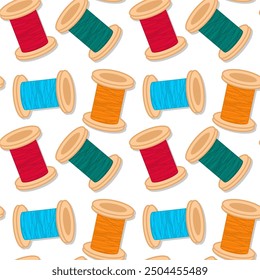 Seamless print pattern wallpaper background with spools of thead vector illustration 