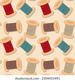 Seamless print pattern wallpaper background with spools of thead vector illustration 