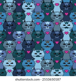 Seamless print pattern wallpaper background with nice cute lovely cats kittens art decor design for textile paper pack etc	