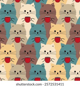 Seamless print pattern wallpaper background with nice cute lovely cats kittens art decor design for textile paper pack etc	
