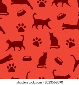 Seamless print with pets, cats. Vector pattern for clothes.