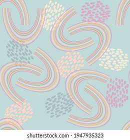 Seamless print with rainbows in the sky. Vector illustration