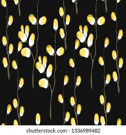 Seamless print of a sprig of flowering willow. Vector graphics.