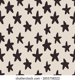 seamless print starry sky, star doodle pattern, black and white background, vector texture