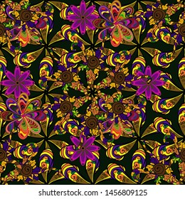 Seamless Print. Vector illustration. Cute fabric pattern. Elements brown, gray and black on colors. Flat doodles. Design.