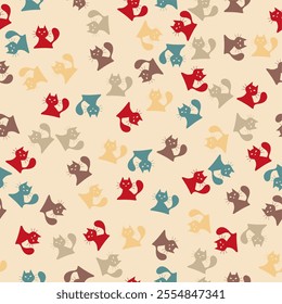 Seamless print wallpaper background with cats art decor design endless vector illustration for textile, paper, pack etc 