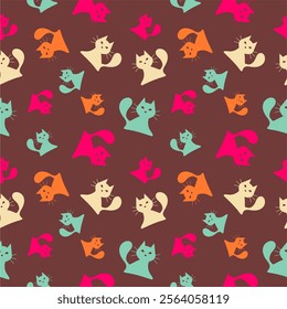 Seamless print wallpaper background with cats art decor design endless vector illustration for textile, paper, pack etc	
