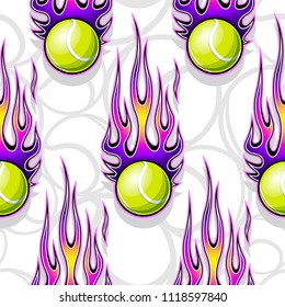 Seamless printable pattern with tennis balls and hot rod flames. Vector illustration. Ideal for wallpaper packaging fabric textile paper print design and any decoration.