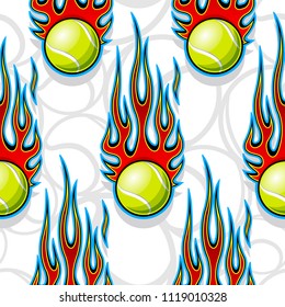 Seamless printable pattern with tennis balls and hot rod flames. Vector illustration. Ideal for wallpaper packaging fabric textile paper print design and any decoration.