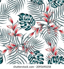 seamless prints texture pattern fashionable for shirt cloth or textile with tropical monstera palm leaves plants and foliage on white background. vector design. nature wallpaper. Exotic Summer design