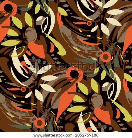 Seamless psychedelic boho fabric print in textile rotary repeat
