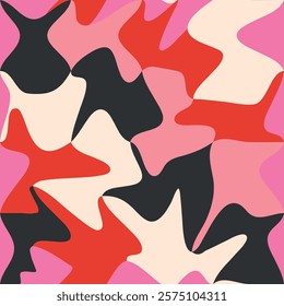 Seamless psychedelic groove and liquid pattern in retro style. Romantic background for Valentine's Day for february 14