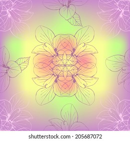 Seamless psychedelic lace flower magnolia pattern vector with gradient background