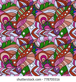 Seamless psychedelic pattern. Beautiful colorful background. Backdrop for the preview. Drawing in retrostile. Vintage image.