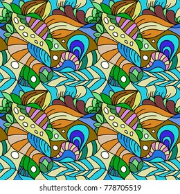 Seamless psychedelic pattern. Beautiful colorful background. Backdrop for the preview. Drawing in retrostile. Vintage image.