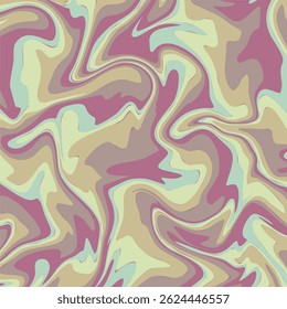 a seamless psychedelic swirl pattern featuring earthy tones of mint green, beige, mauve, and muted pink, evoking a retro and fluid visual effect.