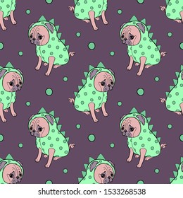 Seamless pug puppy illustration for kids dog background pattern in vector