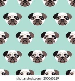 Seamless pug puppy illustration for kids dog background pattern in vector