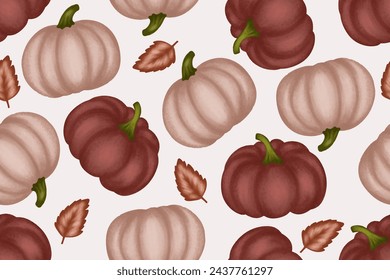 Seamless pumpkin autumn pattern, fall seasonal nature background