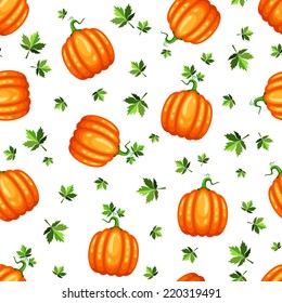 Seamless pumpkin background with maple leaves