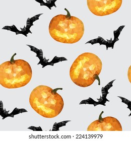 Seamless with pumpkin and bat halloween background - vector illustration