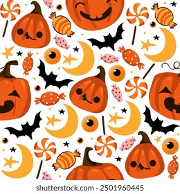 Seamless pumpkin face patterns halloween patterns