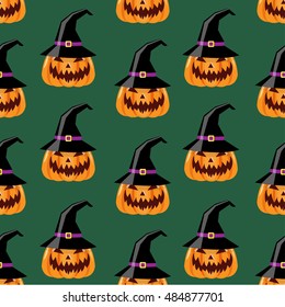 Seamless pumpkin pattern. Halloween repetitive wallpaper. Vector illustration.