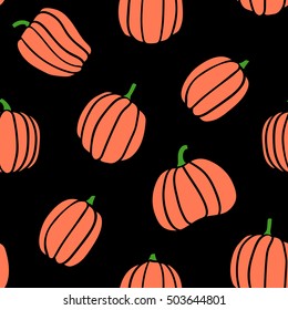 Seamless pumpkin pattern, halloween vector background, black and orange wallpaper, EPS 8