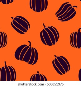 Seamless pumpkin pattern, halloween vector background, black and orange wallpaper, EPS 8